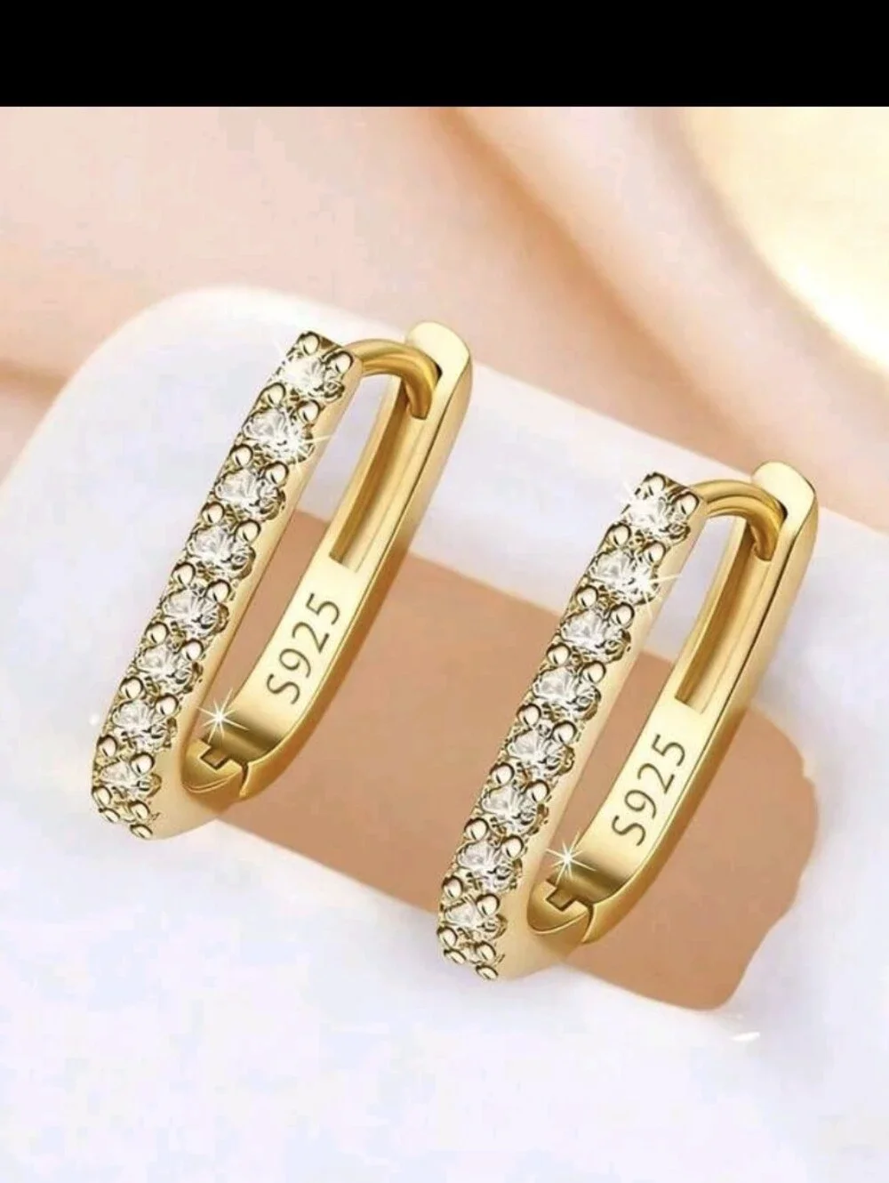 Gold Pavé Hoop Earrings S925 Sterling Silver
